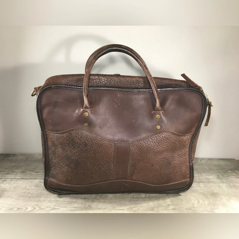 J W Hulme Original Heavy Leather Briefcase Messenger Overnight American Made